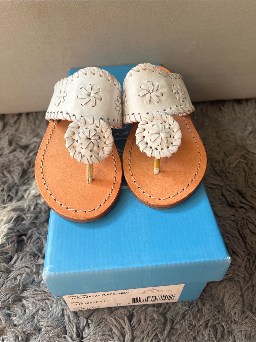 Jack Rogers girls flat sandal. White. Leather. Toddler size 11. New in box.